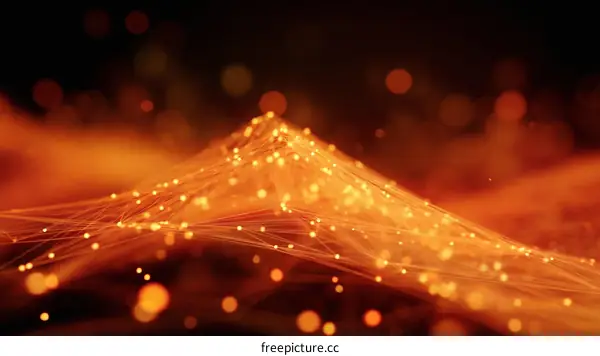 Abstract Orange Network of Light Mountain Landscape