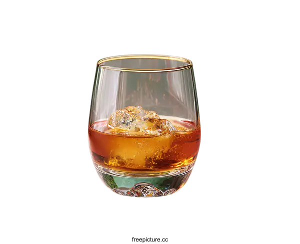 [Transparent Background PNG]Glass of Whiskey with Ice Cubes