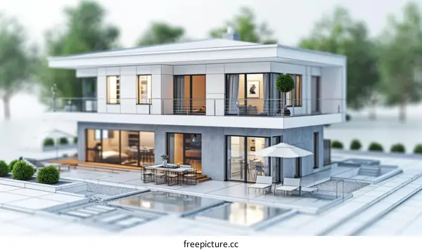 Modern Two-Story House with Pool and Terrace