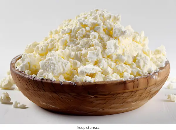cottage cheese in wooden bowl