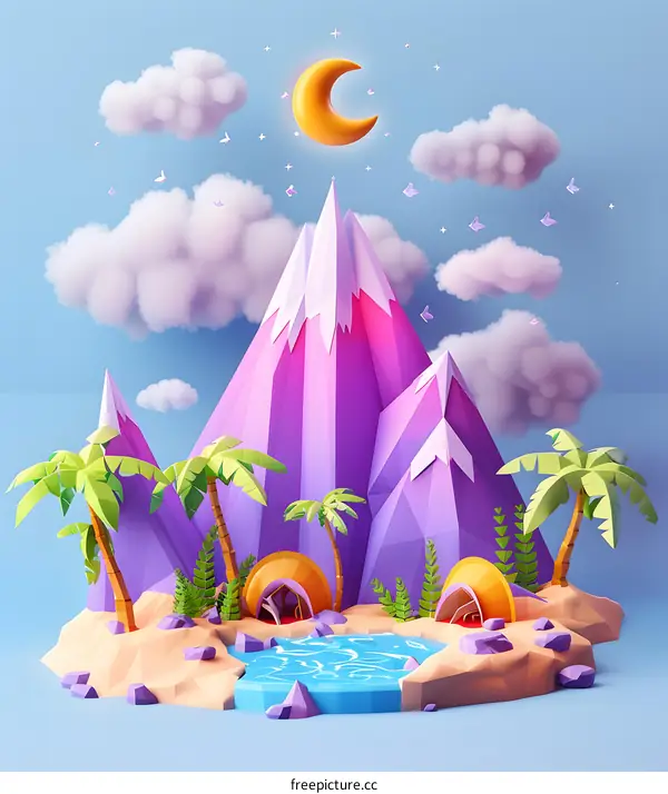 Low Poly Mountain Landscape Illustration