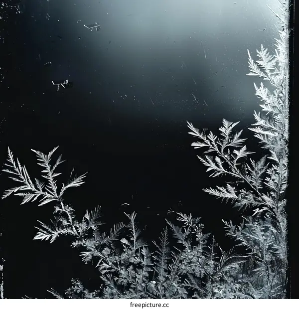 Black and white photo of frost on a window