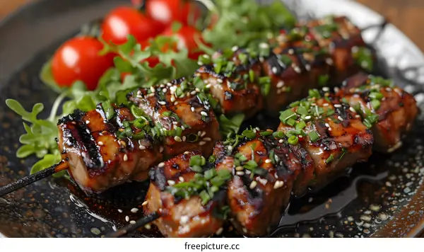 Grilled Pork Skewers with Sesame Seeds and Green Onions