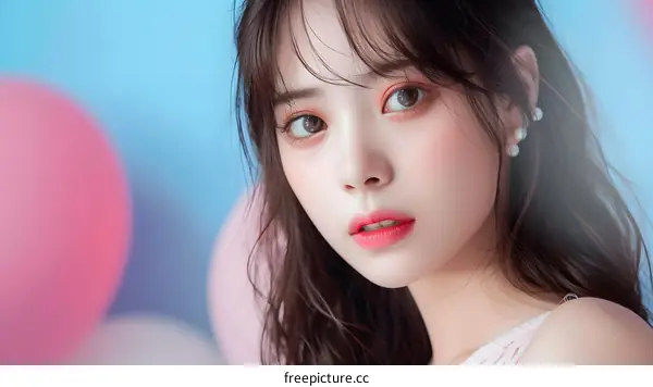 Portrait of a Young Woman with Pink Balloons