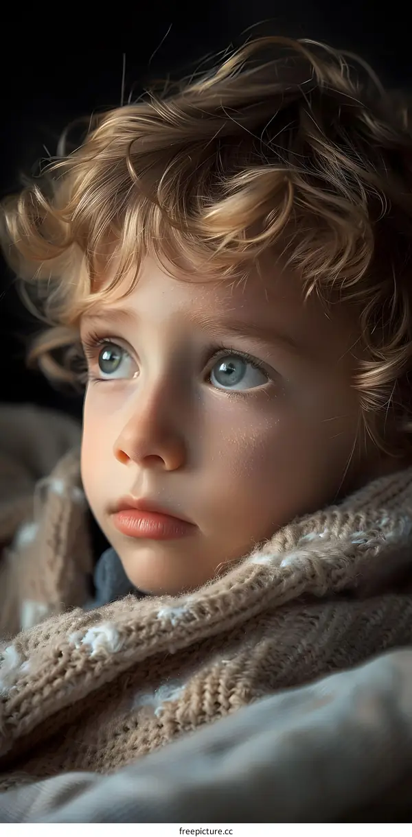 Portrait of a young boy with blond curly hair
