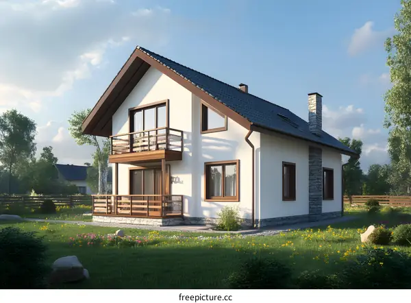 Modern White Two Story House with Balcony