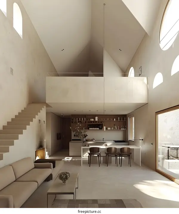 Modern Minimalist Open Plan Home with High Ceilings and Natural Light