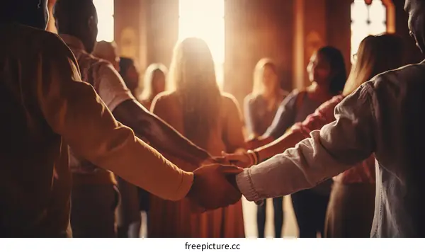 A group of diverse people holding hands in a circle