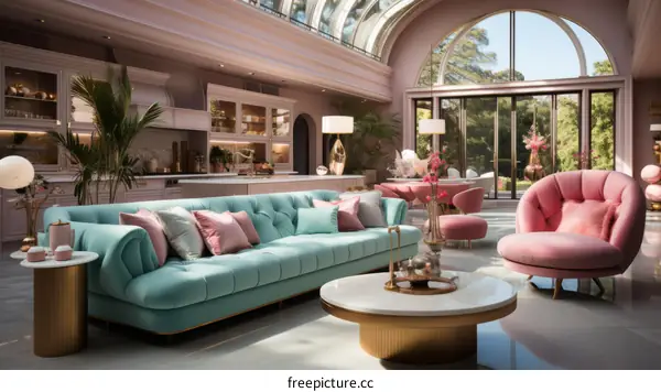 Pink and blue living room interior design