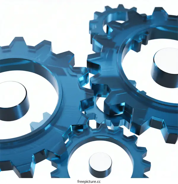 Blue Metallic Cogwheels Interlocking in Mechanical System