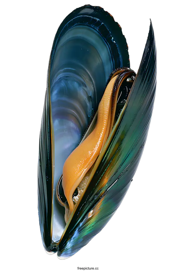 [Transparent Background PNG]Open mussel with its foot extended
