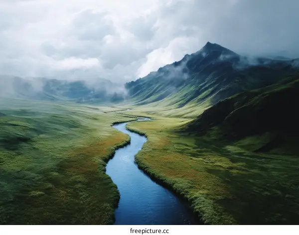 Majestic Mountain Valley with Winding River