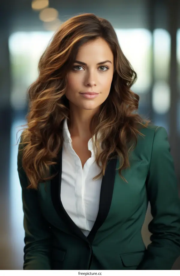 Portrait of a young businesswoman wearing a green suit