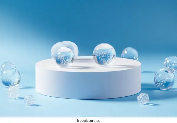 Clear Glass Balls on a Light Blue Background