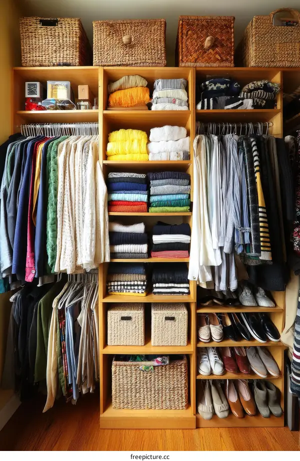 Organized Closet with Clothes and Accessories