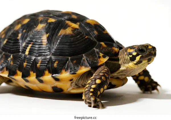 Close-up of a beautiful and colorful box turtle