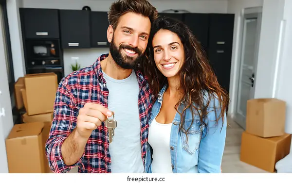 Happy Couple Receiving House Keys