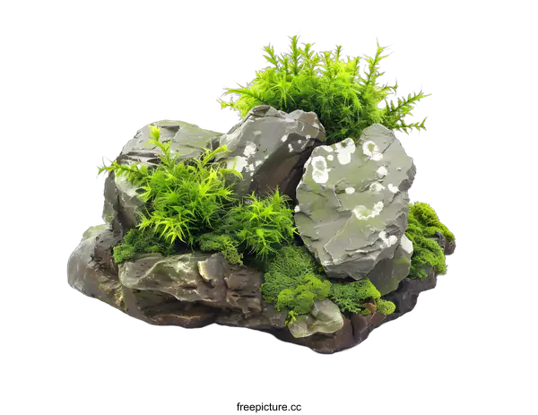 [Transparent Background PNG]Green Mossy Rocks on a White Background