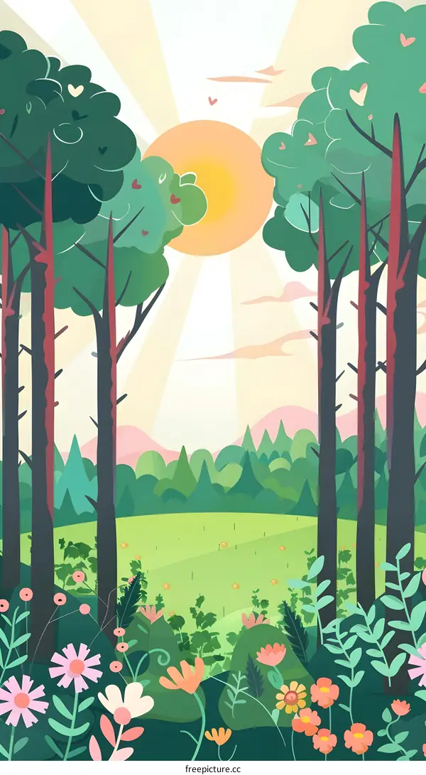 Sun Shining Through Trees in a Forest