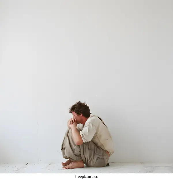 Lonely Man Sitting on the Floor
