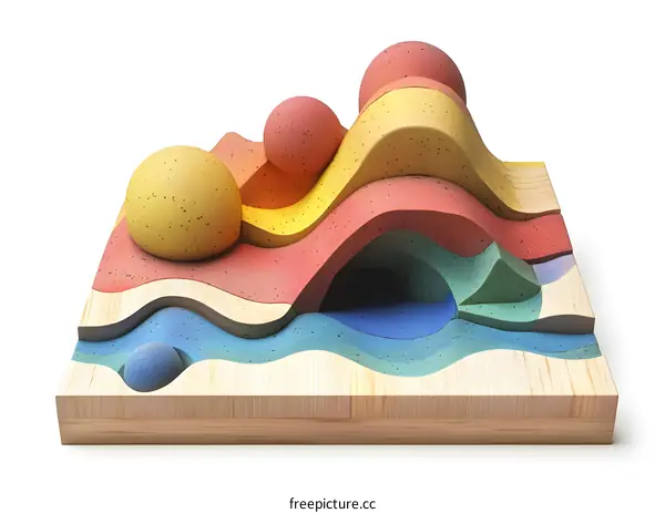 Abstract 3D Colorful Wooden Landscape with  Spheres