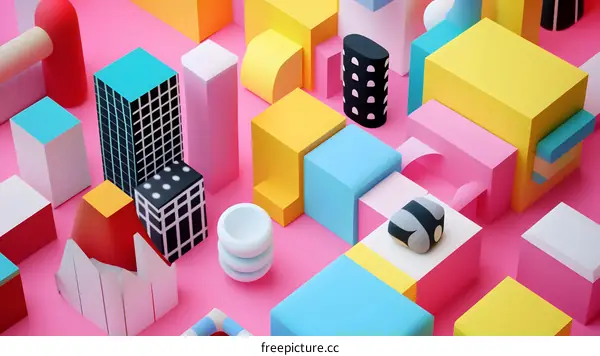 Abstract Geometric Shapes Colorful Pink Background Illustration