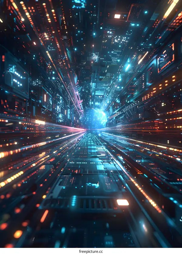 Blue and orange technology tunnel