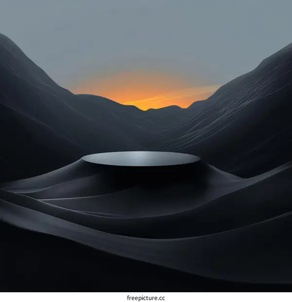 Black podium in dark mountain landscape