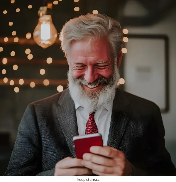 Smiling Senior Businessman Holding Phone