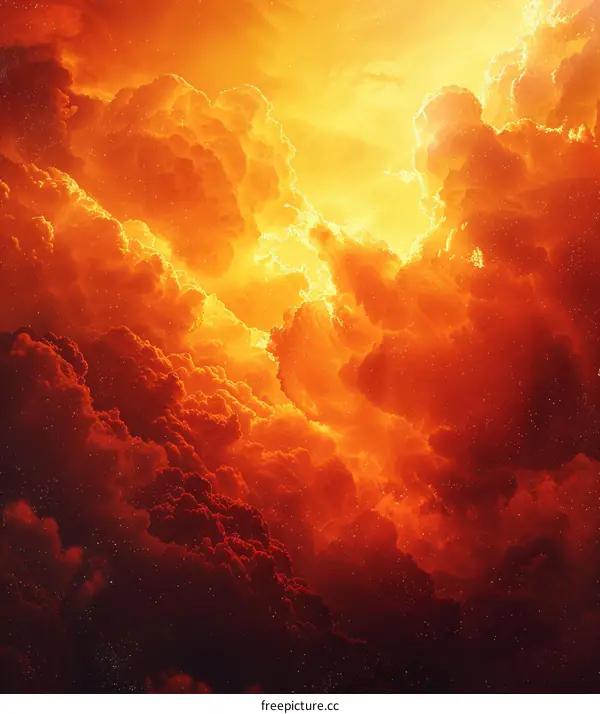 fiery orange cloudscape with bright light shining through