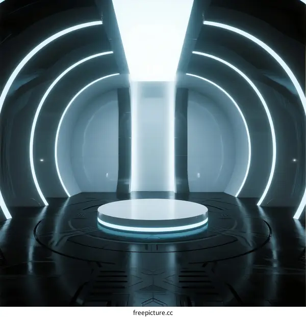 Futuristic Circular Platform with Glowing Neon in Sci-Fi Space