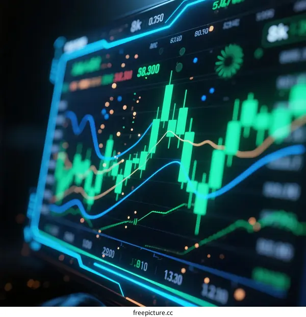 Stock Market Trading Chart with Green and Blue Trends