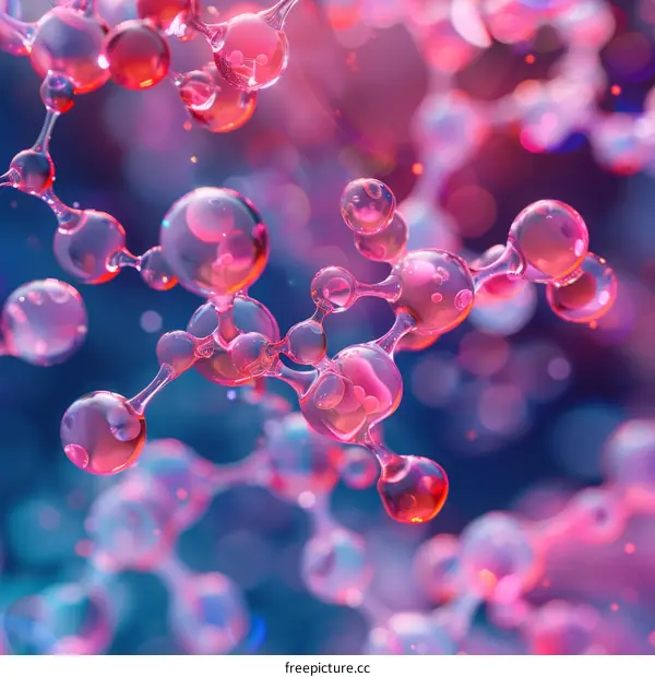 Pink translucent molecular structure with a blue background