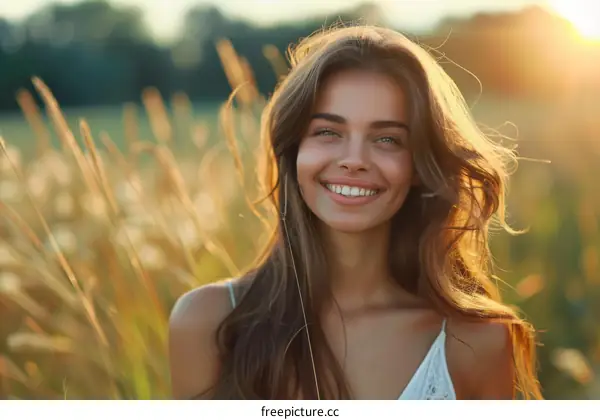 Beautiful Woman Smiling in a Field