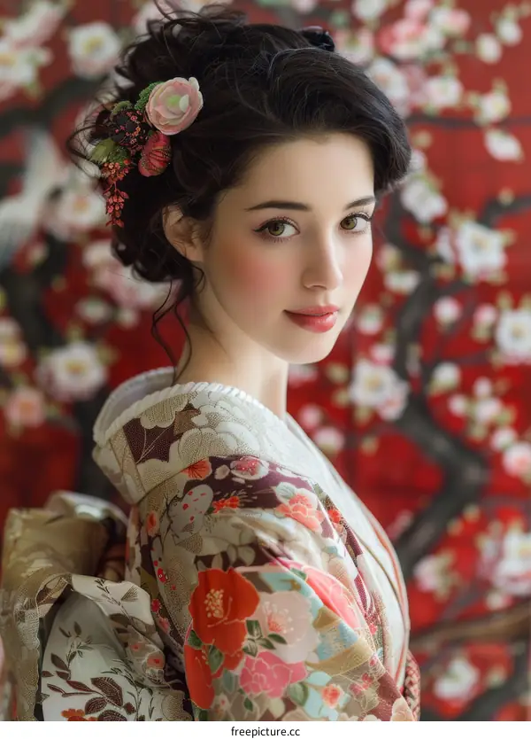 Portrait of a beautiful woman in a kimono