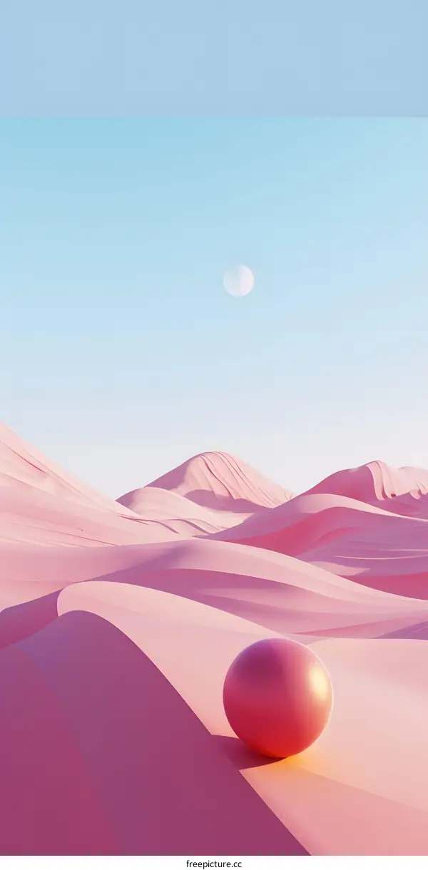 Pink Desert Landscape with Sphere