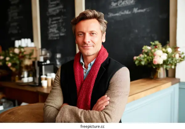 Smiling Man in a Cafe Setting