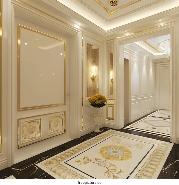 Luxury Interior Design with White Walls and Gold Accents