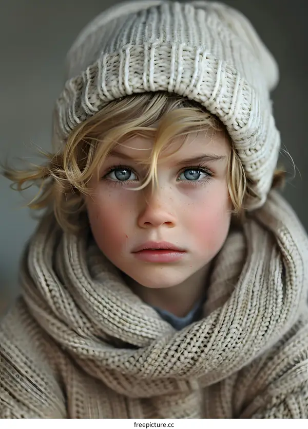 Portrait of a boy with blond hair and blue eyes