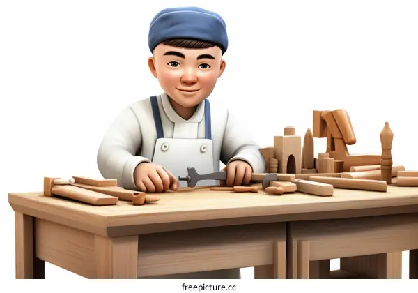 Asian carpenter working in his workshop
