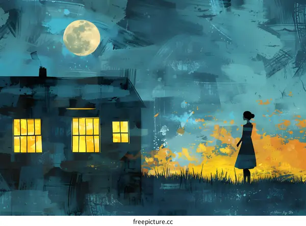 girl standing in the field looking at the moon