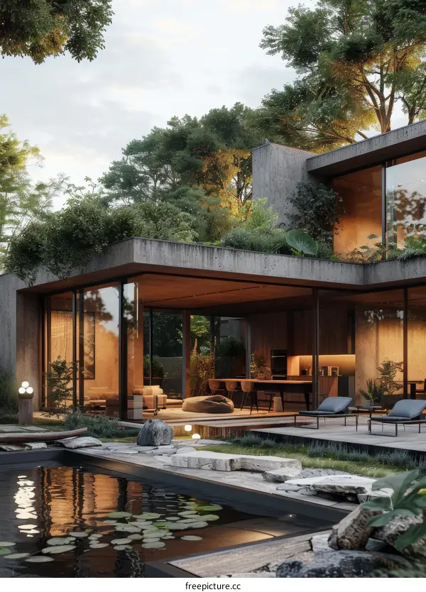 Modern Architecture: A Minimalist House with a Green Roof and Stunning Pool