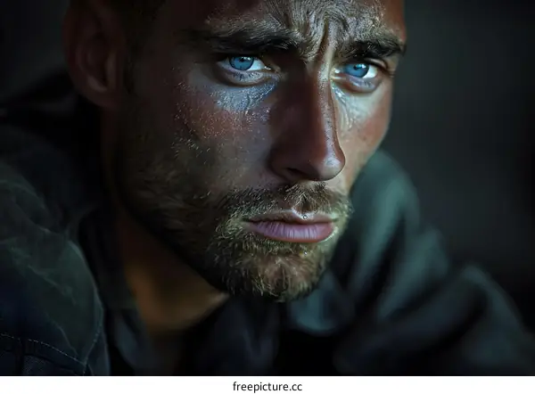 Portrait of a young man with blue eyes
