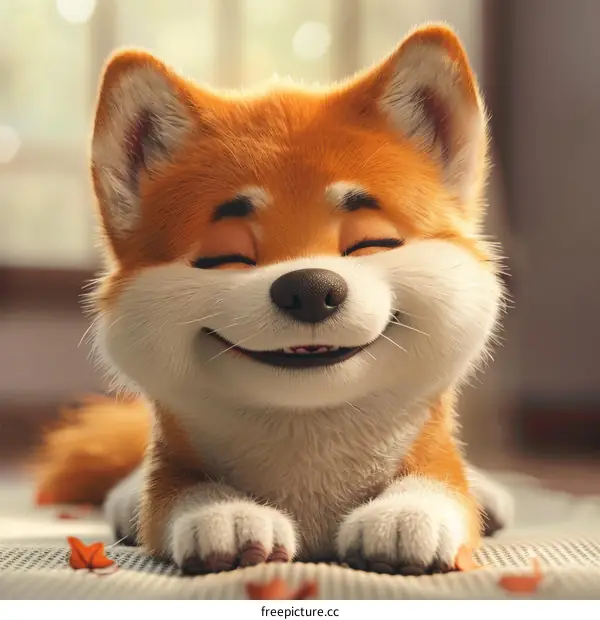 A cute Shiba Inu dog with a happy expression on its face