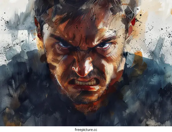 Angry Man Watercolor Illustration