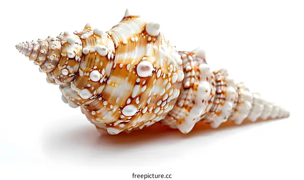 White and Brown Spiral Seashell on White Background
