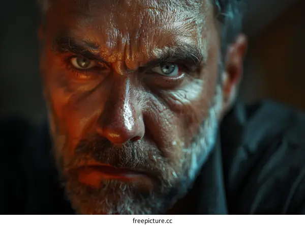 Closeup Portrait of a Serious Caucasian Man