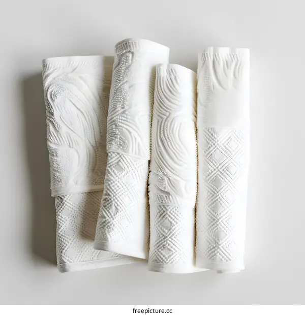 White towels hanging on a white wall