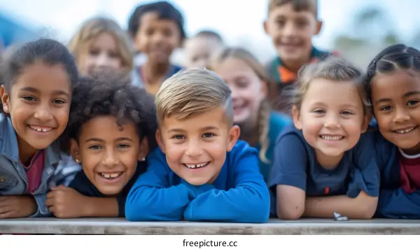 A group of diverse children smiling at the camera