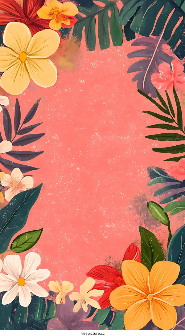 Tropical Floral Frame Illustration With Pink Background